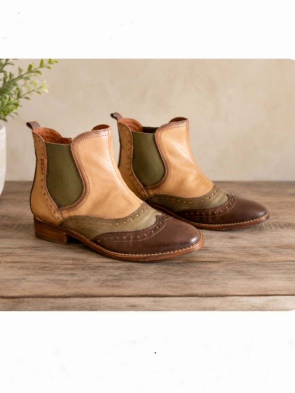 Pikolinos Leather Two-Tone Chelsea Brogue Boots
